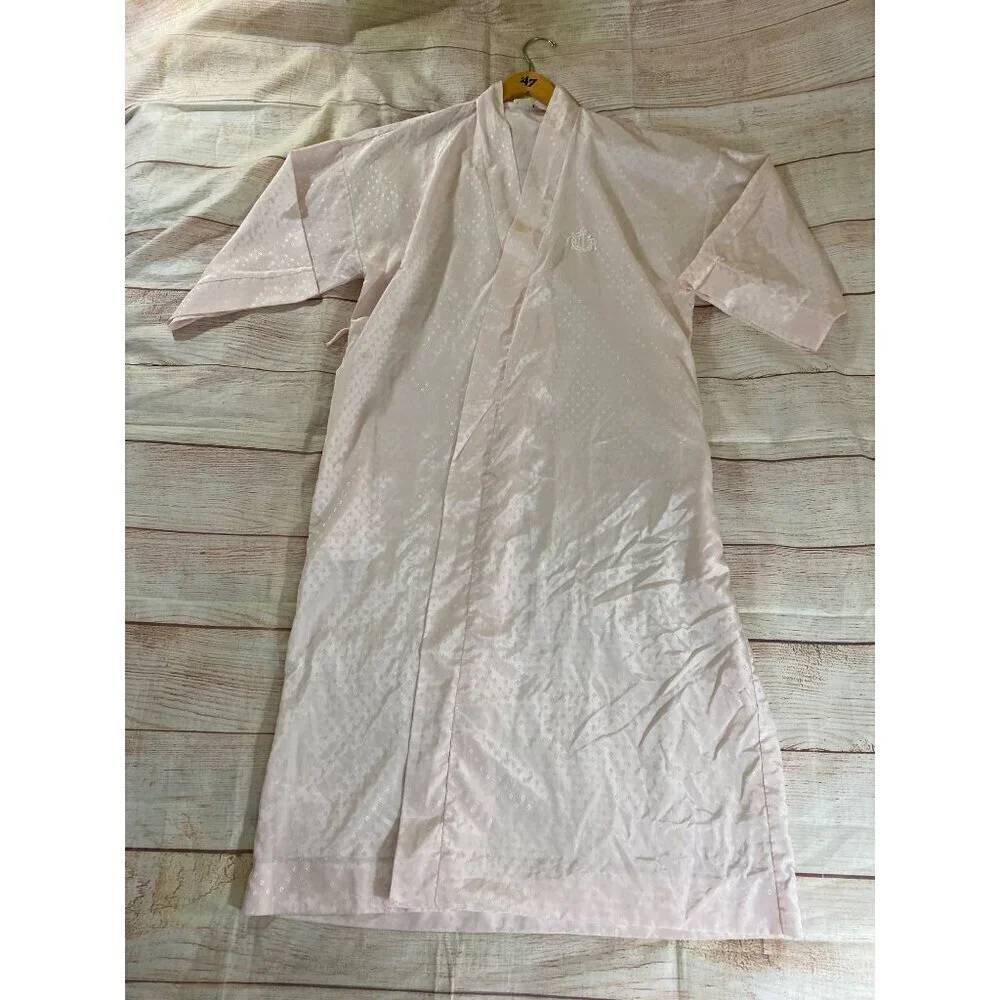 Vintage Christian Dior Women's Pink Embroidered Long Sleeve Bath Robe - L/XL - Picture 10 of 16